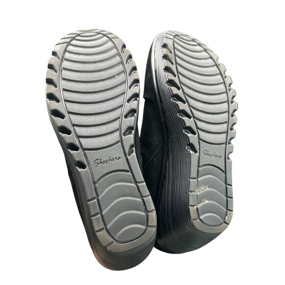 Skechers 48733 Black Suede Leather Wedge Ankle Boots Size 10 Comfort Zip Tassel - Picture 5 of 11